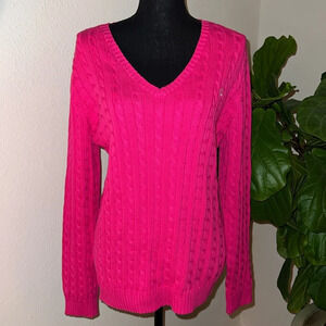 Ralph Lauren Women’s V-Neck Cable Knit 100% Cotton Long Sleeve Sweater Jumper XL